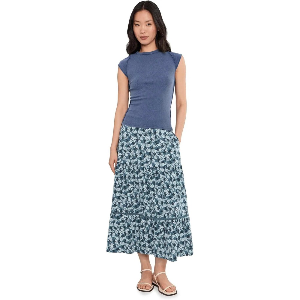 Toad&Co Marigold Tiered Midi Skirt Pacific Blue Print Size Medium New With Tags - Picture 2 of 8